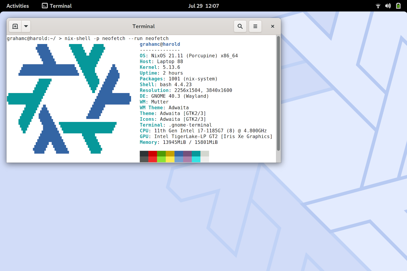NixOS 21.11 with GNOME running on the Framework laptop.